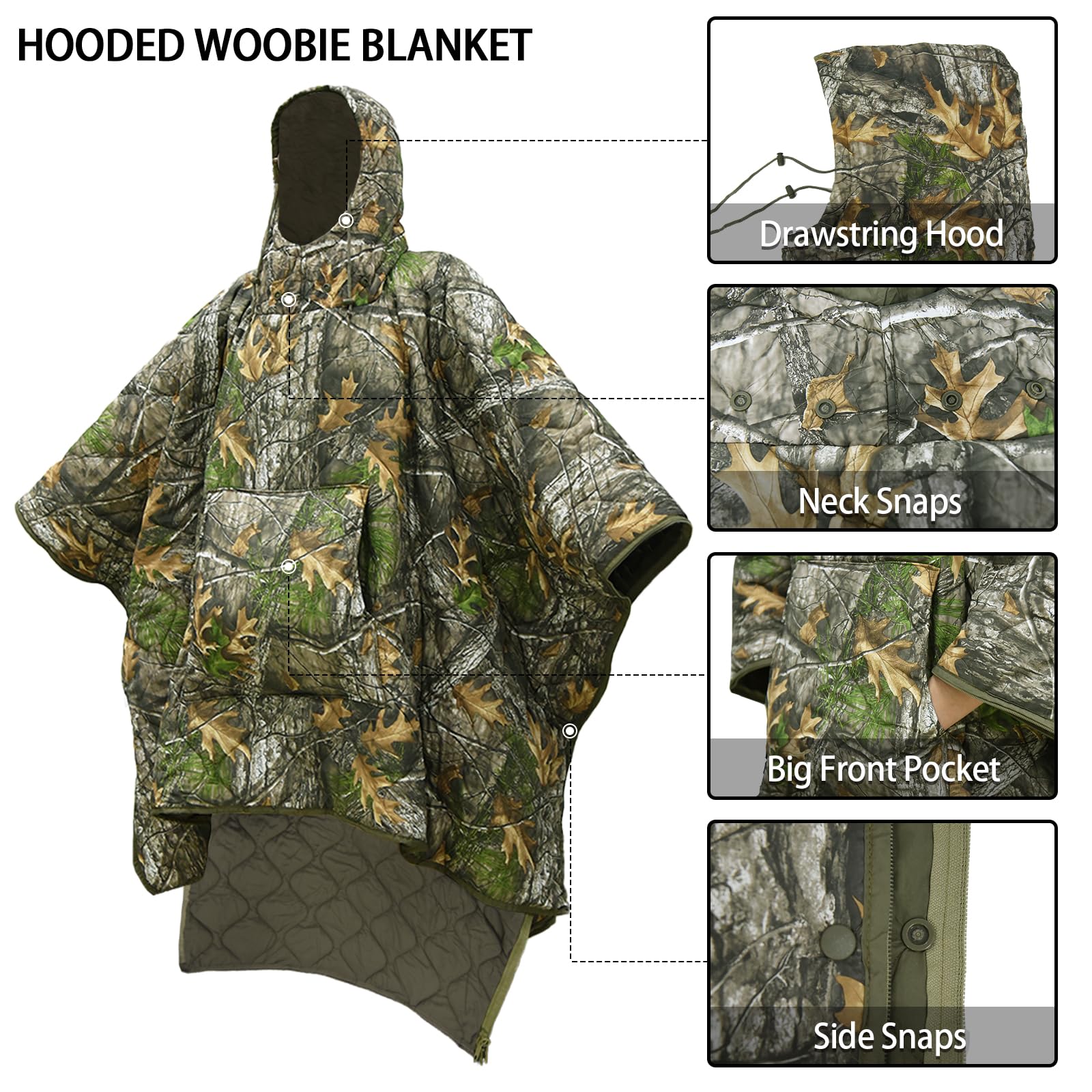 Amazon.com : Tongcamo Poncho Liner Hoodie with Pocket Insulated